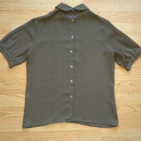 Vintage Givenchy Women's Green Polyester Top Blouse, Back Buttons, Size M - Picture 8 of 9